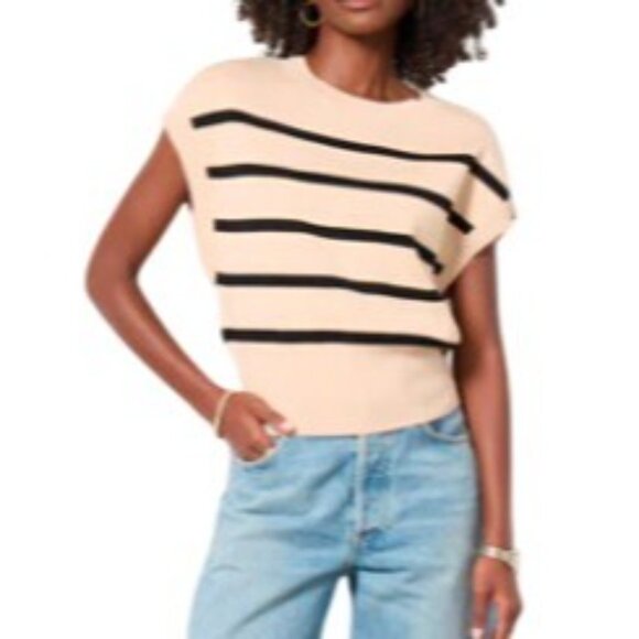 Evereve Korey Women’s XL Rayon Blend Striped Sweater Vest Short Sleeve Tan/Black - Picture 8 of 15